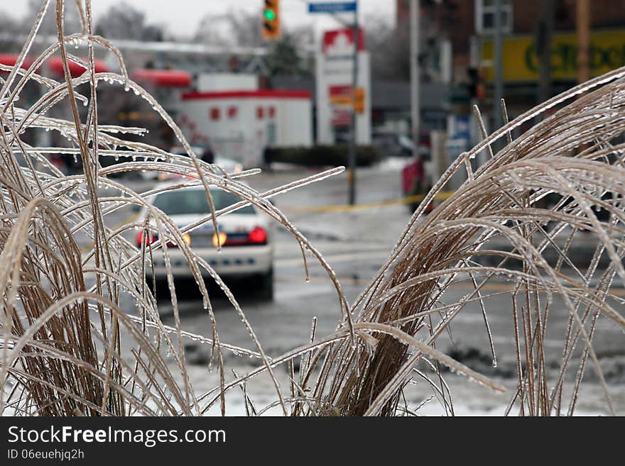 Blocked street due to ice storm