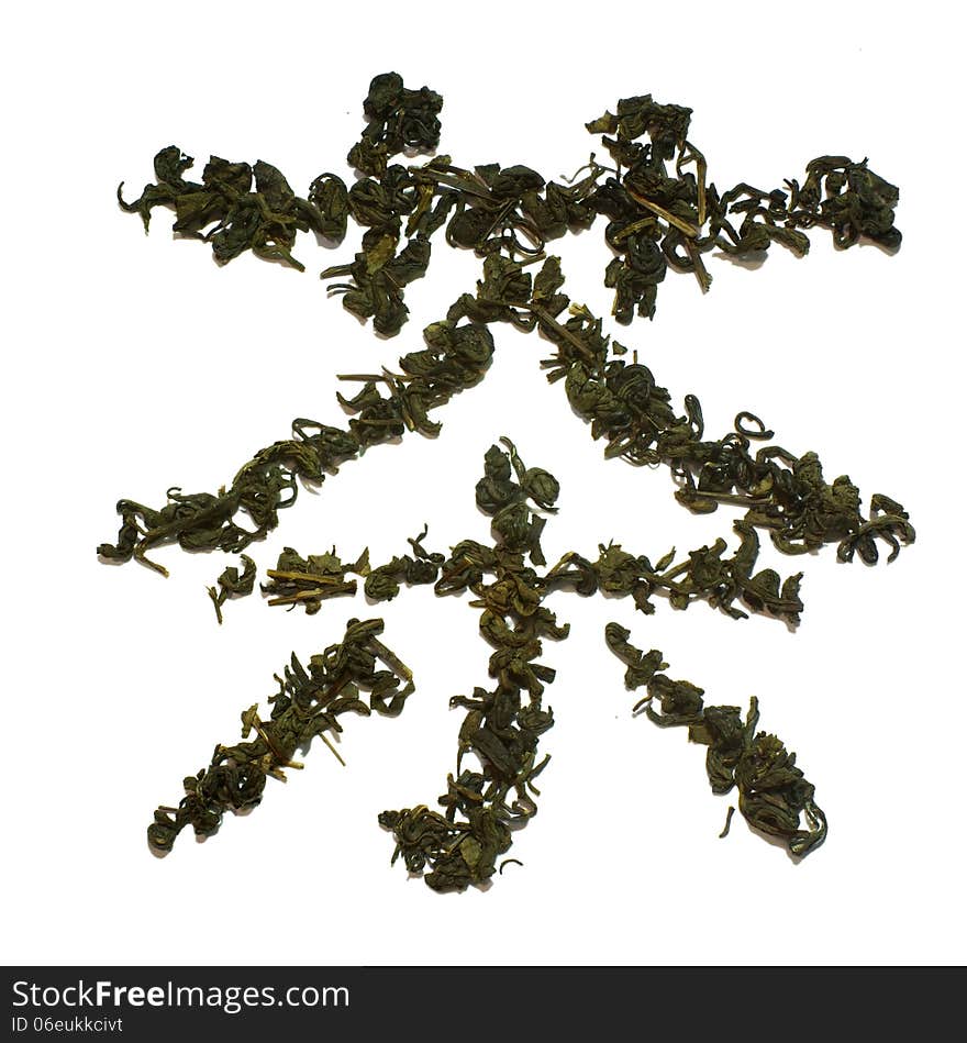 Chinese symbol meaning tea made from green tea leaves on white background