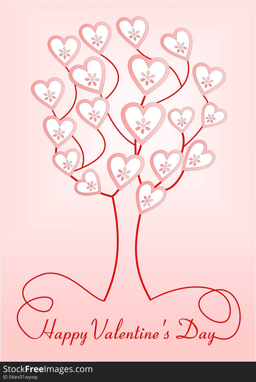 Valentines day card with hearts, flower on the tree. Valentines day card with hearts, flower on the tree