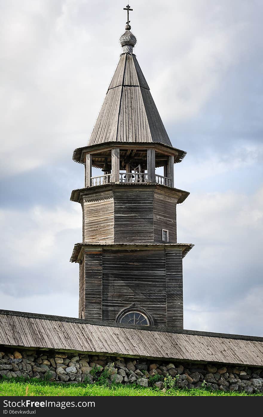 Wooden bell tower of Church of Transfiguration at Kizhi island in Russia. Wooden bell tower of Church of Transfiguration at Kizhi island in Russia