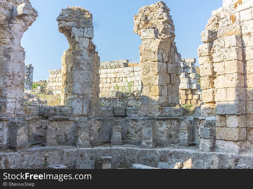 Very old Romes ruins inside the city if Antalya in Turkey. Very old Romes ruins inside the city if Antalya in Turkey