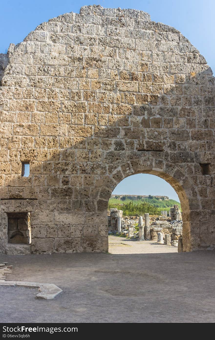 Very old Romes ruins inside the city if Antalya in Turkey. Very old Romes ruins inside the city if Antalya in Turkey