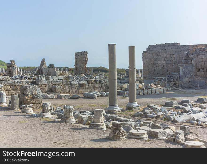 Very old Romes ruins inside the city if Antalya in Turkey. Very old Romes ruins inside the city if Antalya in Turkey