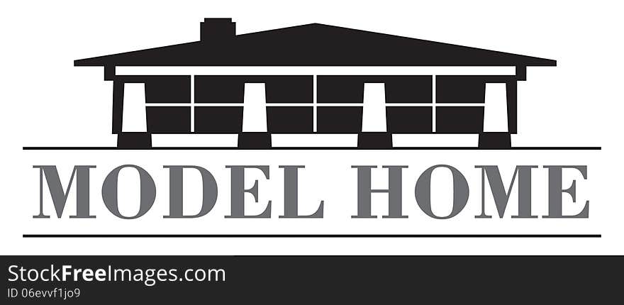 Black and grey stylized house graphic with text below - Model Home.