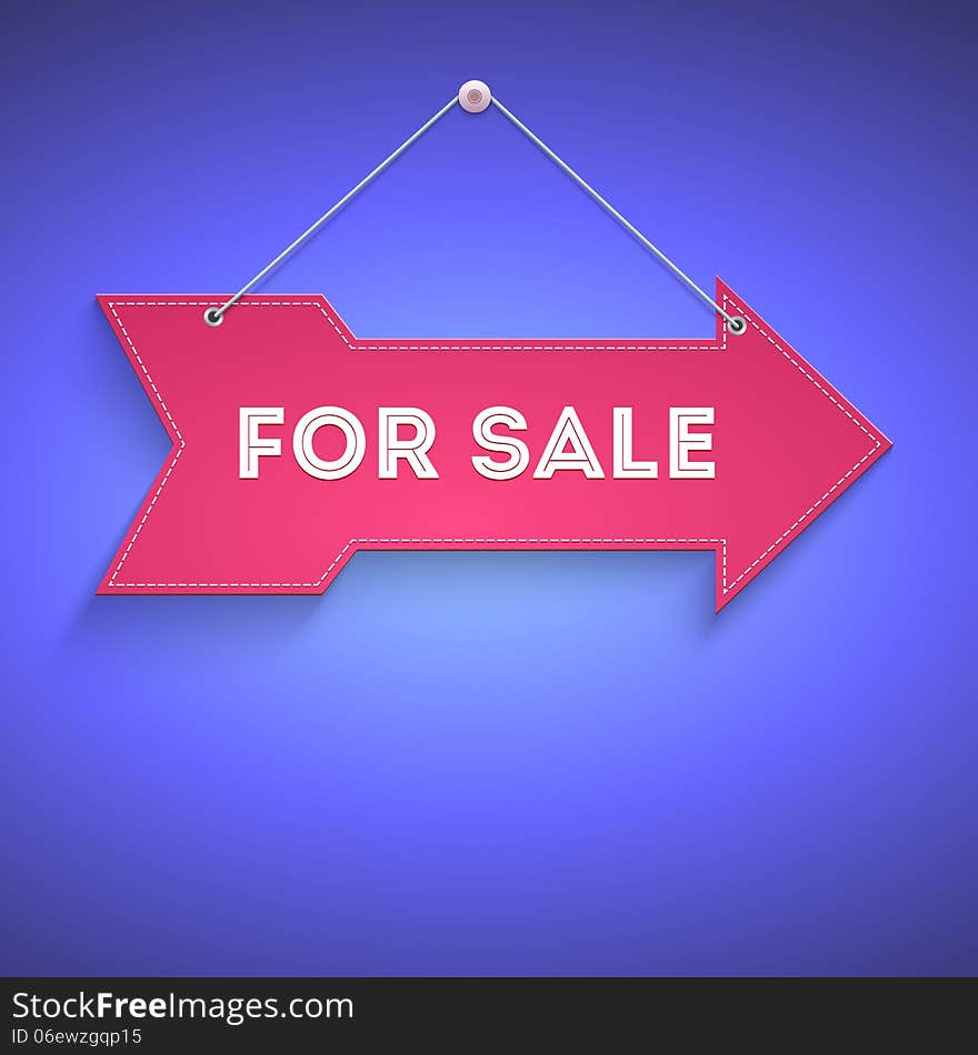 For sale, bright arrow hanging on the wall, Vector illustration for your business