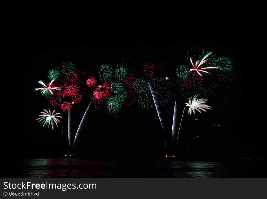 Fireworks in black sky, new year or independence day celebration