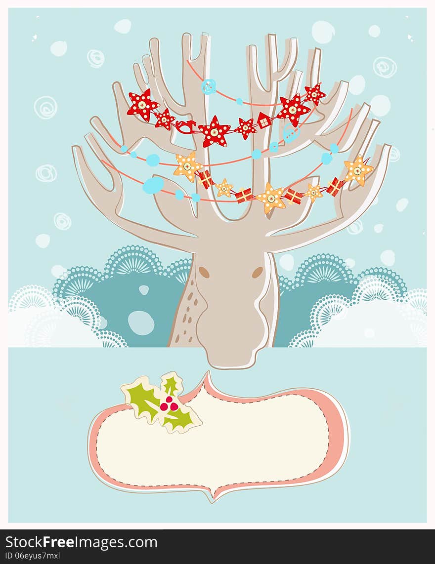 Christmas Reindeer New Year Greeting Card