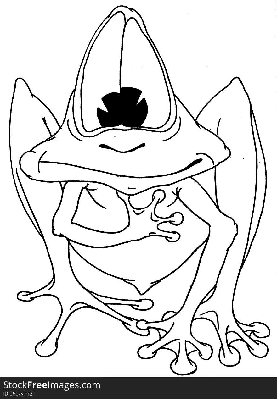 Outline drawing fun frog with big kind eyes