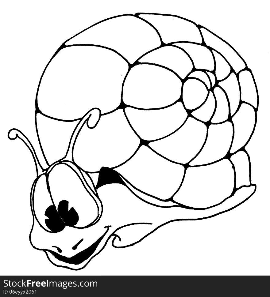 Outline drawing fun snail with big kind eyes