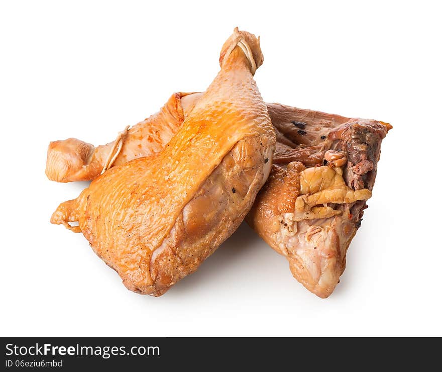 Cooked chicken legs isolated on a white background