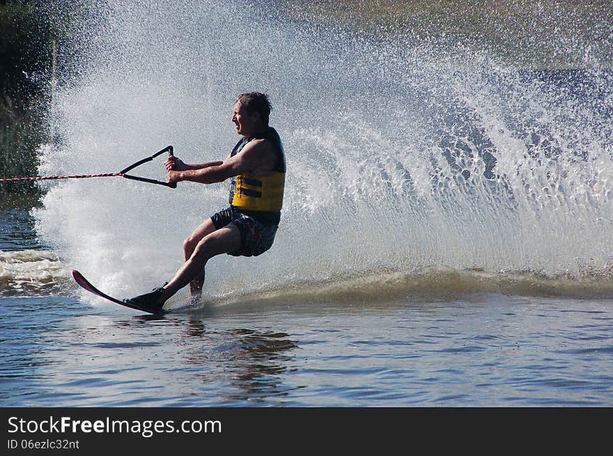 Wall of water waterskiier