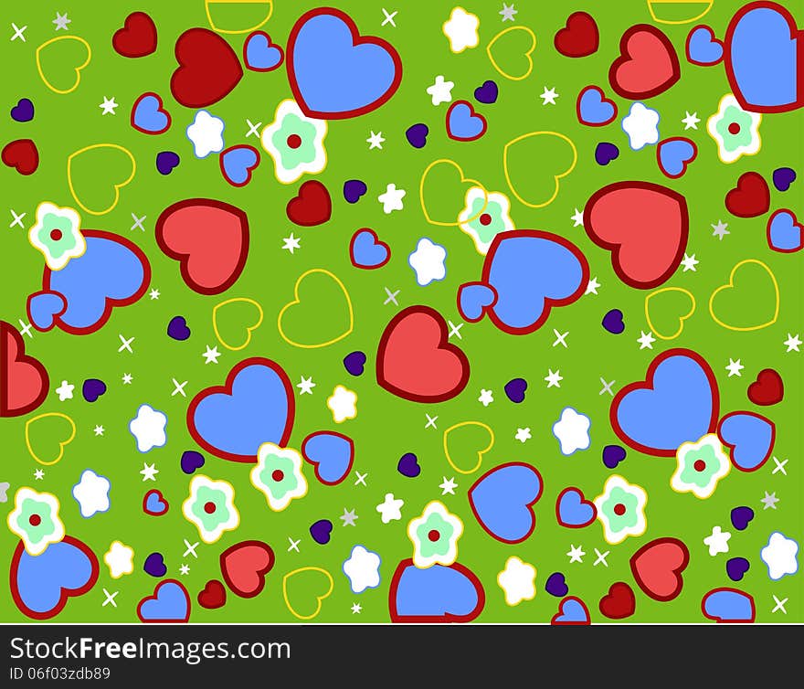 Seamless heart pattern on green background