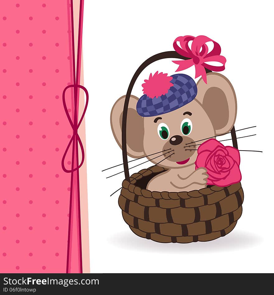 Mouse in a basket - vector ilustration