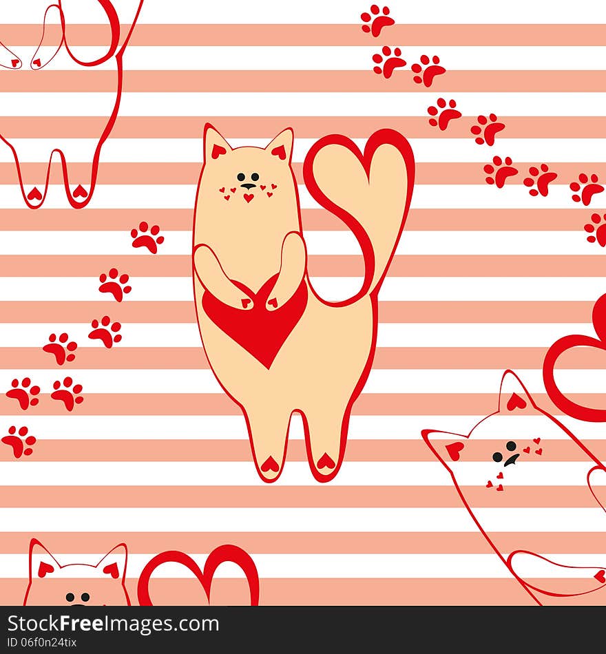 Vector cat heart day love illustration holidays valentine's celebrations red background. Vector cat heart day love illustration holidays valentine's celebrations red background