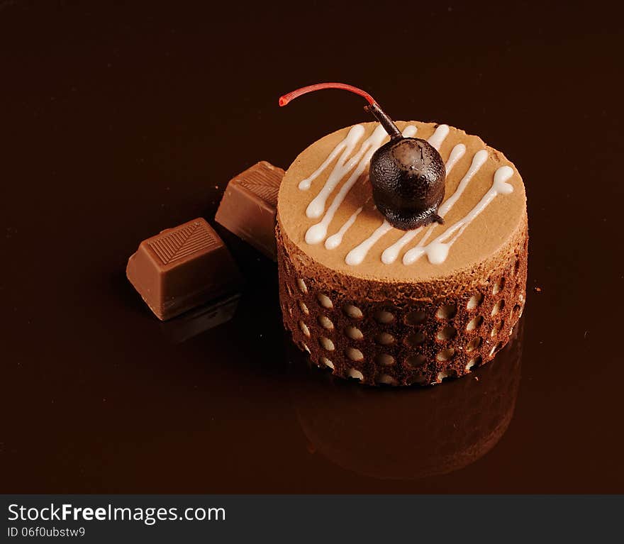 Chocolate cake on a dark background