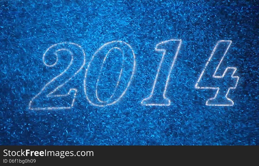 New Year 2014 greeting glowing blue particles