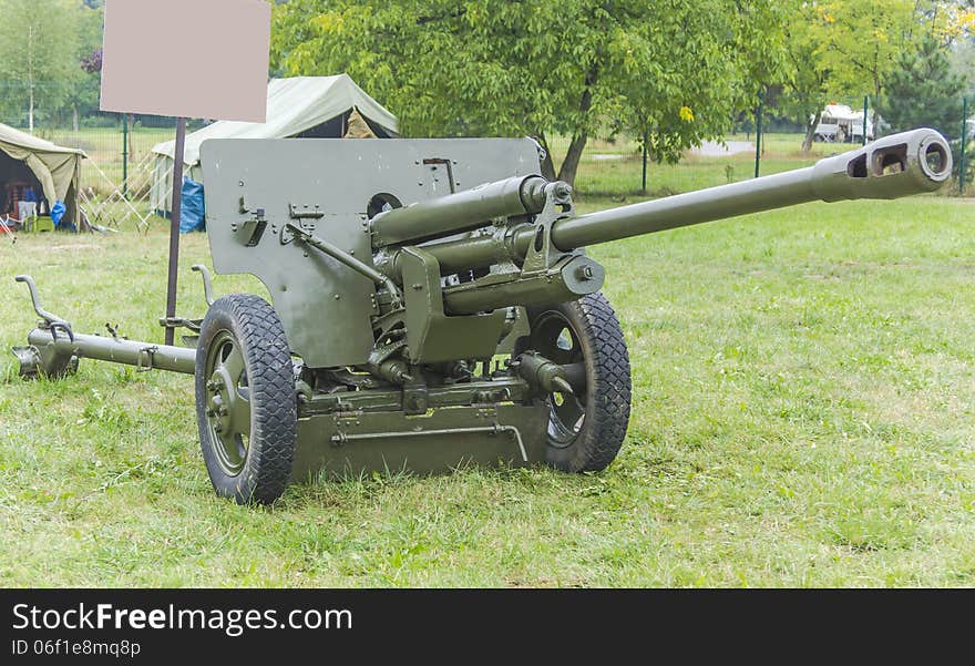 Old second world war artillery weapon in aviation museum , Krakow. Poland