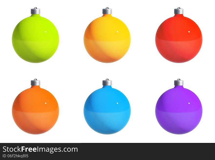 Colorful Christmas / New Year's ornaments isolated on white. Paths included. Colorful Christmas / New Year's ornaments isolated on white. Paths included.