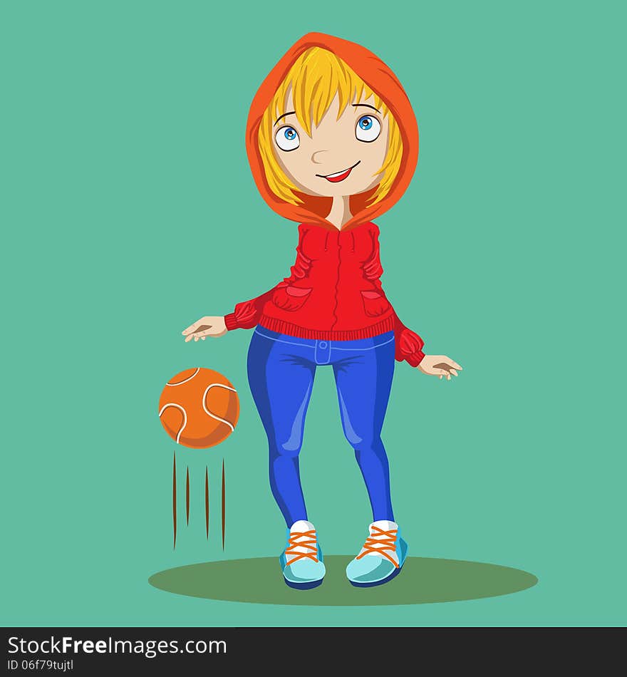 Cute girl with a ball playing basketball