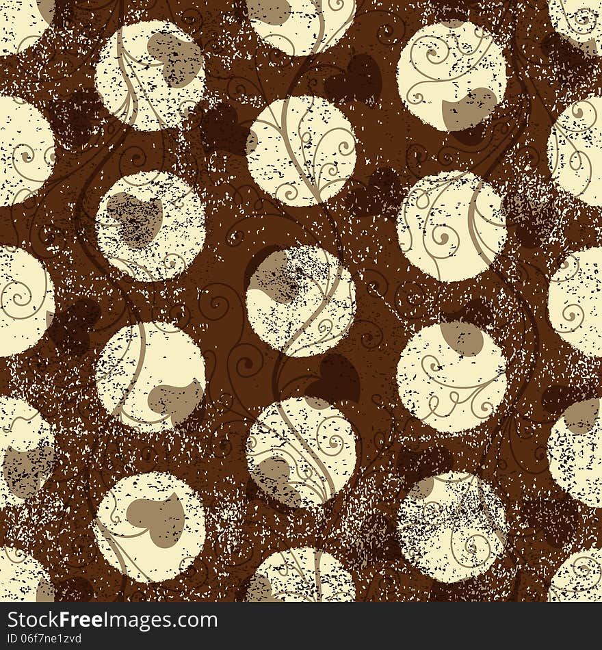 Seamless grungy brown pattern with white polka dots (vector eps 10)