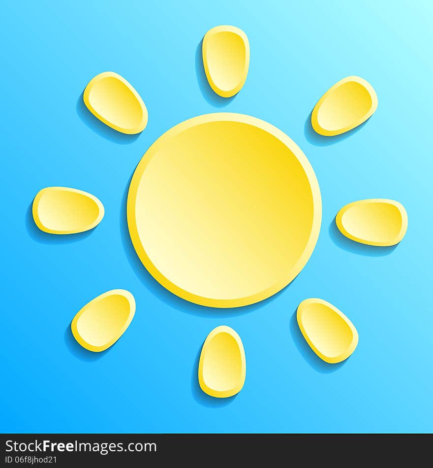 Paper sun on turquoise background, vector illustration