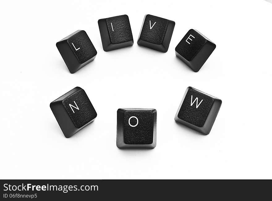 Words created with computer keyboard buttons on white background. Words created with computer keyboard buttons on white background