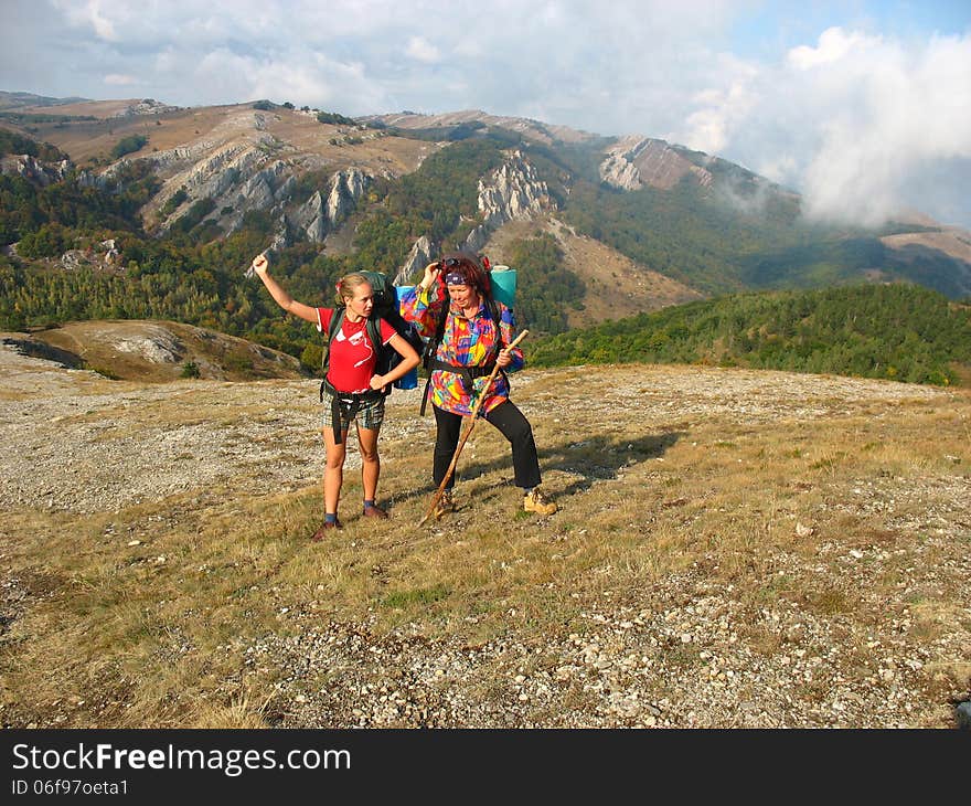 Tourists on a mountain plateau