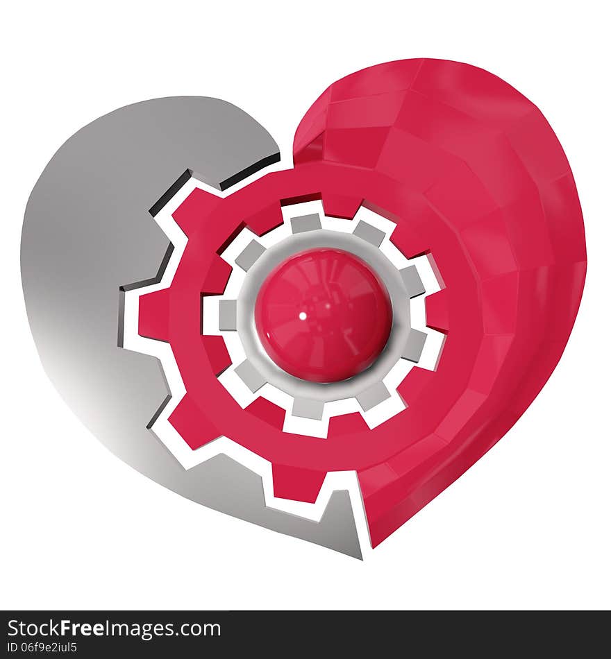 Steel gear wheel heart isolated on white background