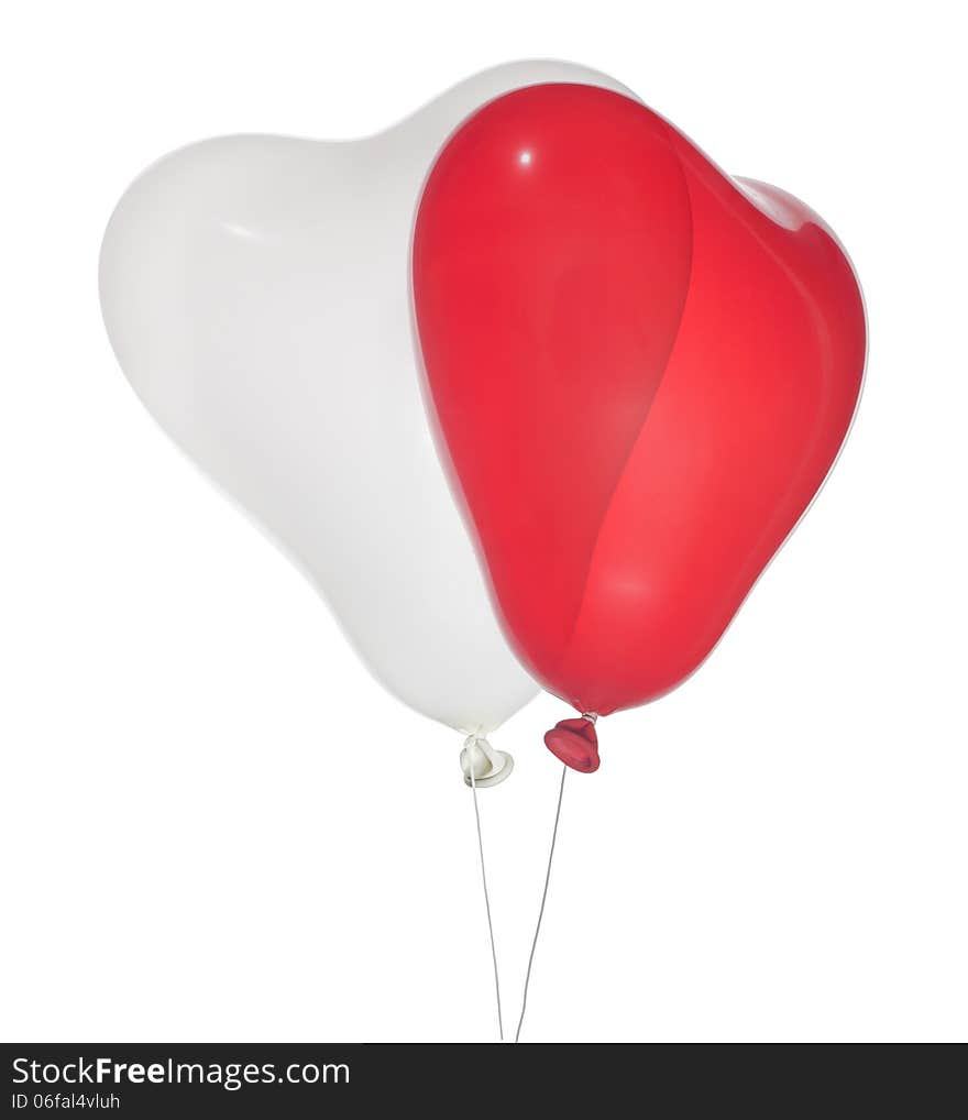 Isolated White And Red Heart Shape Balloons