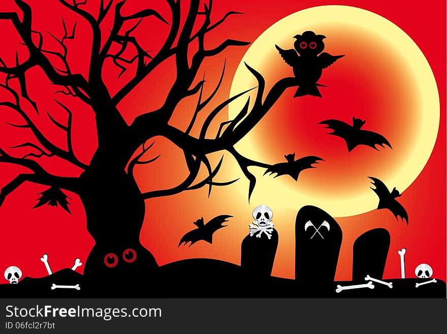 Illustration For Halloween With Spooky Design Elem