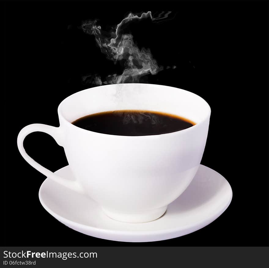 Cup of hot coffee and steam on a black background. Cup of hot coffee and steam on a black background