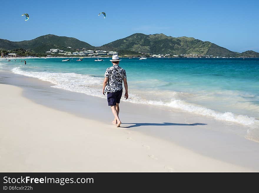 Man Walking on a Caribbean Beach 3