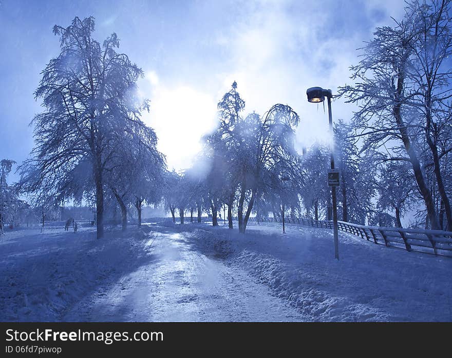 Misty Ice Covered Road At Niagara Falls