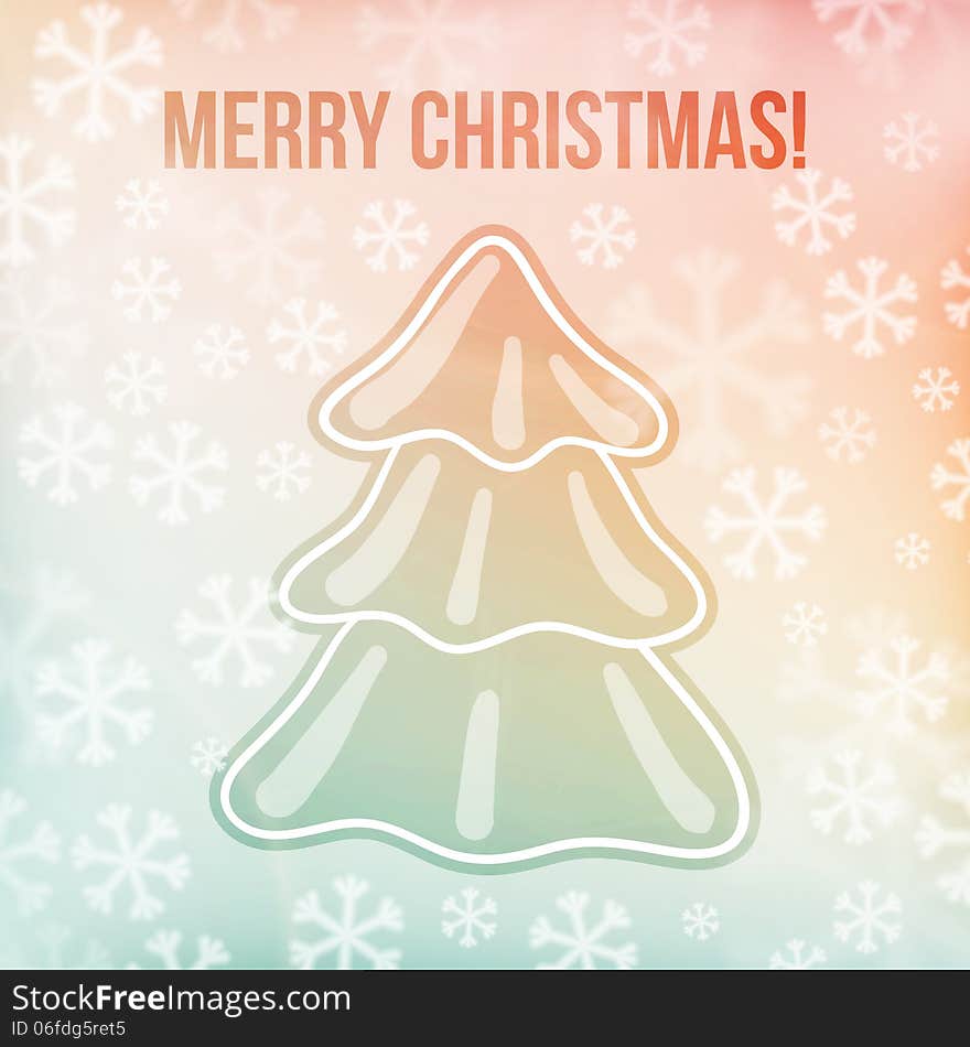 Abstract Christmas background with white snowflakes and light soft colors. Cute cartoon style Christmas tree. Vector illustration. Abstract Christmas background with white snowflakes and light soft colors. Cute cartoon style Christmas tree. Vector illustration.