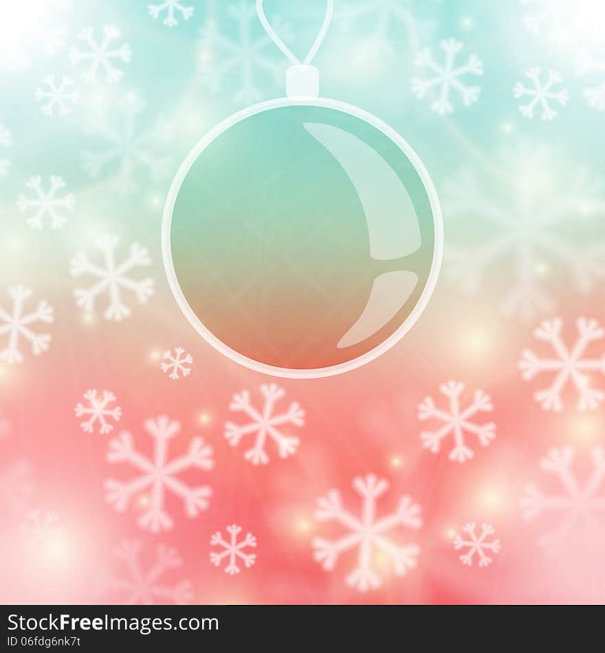 Abstract Christmas background with white snowflakes and light soft colors. Transparent ball ahead of smooth background. Vector illustration. Abstract Christmas background with white snowflakes and light soft colors. Transparent ball ahead of smooth background. Vector illustration.