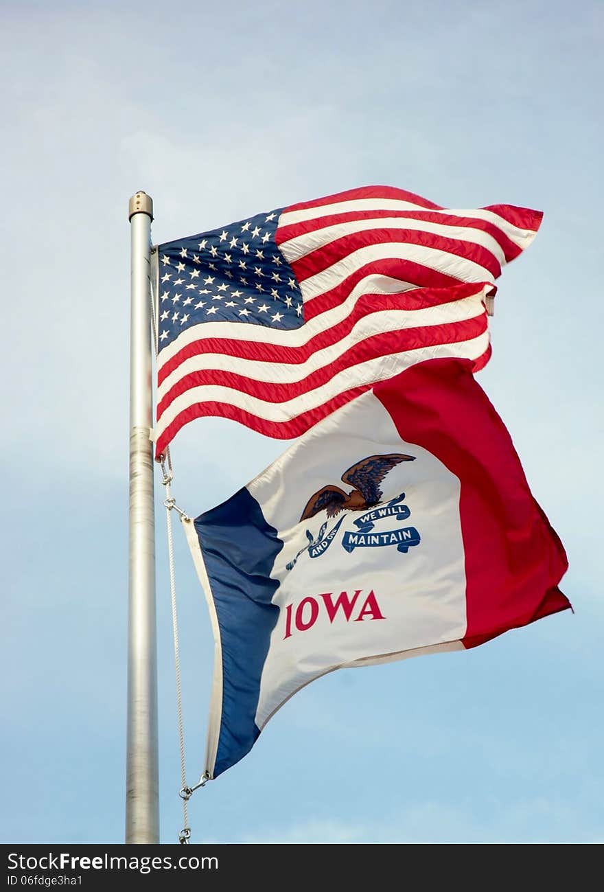 USA and  State Iowa flags