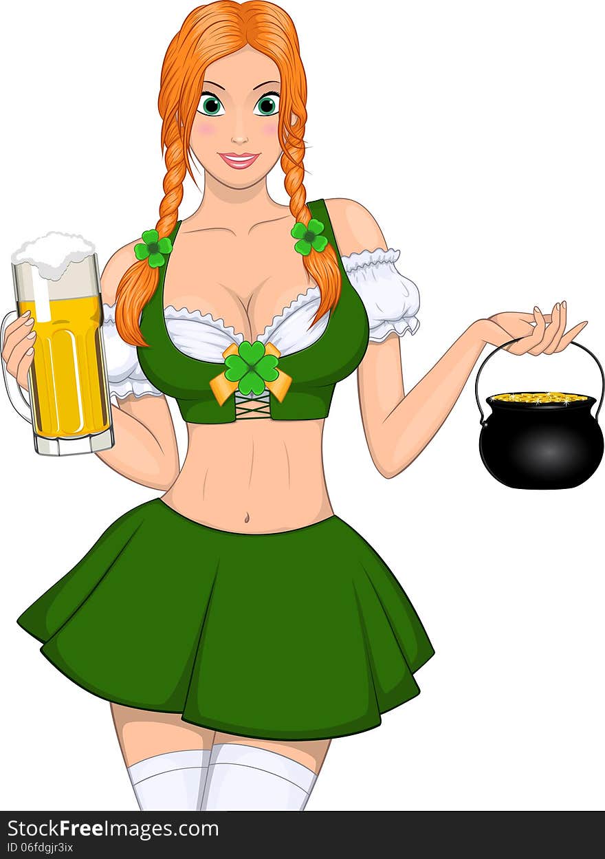 Beautiful girl with a glass of beer in the St. Patricks Day celebration. Beautiful girl with a glass of beer in the St. Patricks Day celebration