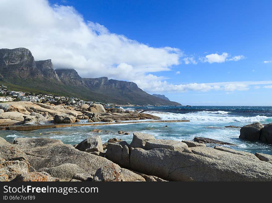 Beautiful Camps Bay Beach and Twelve Apostles Mountain, Cape Town, South Africa