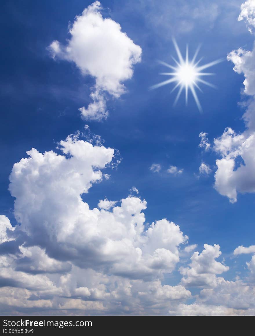 Blue Sky With White Clouds And Sun