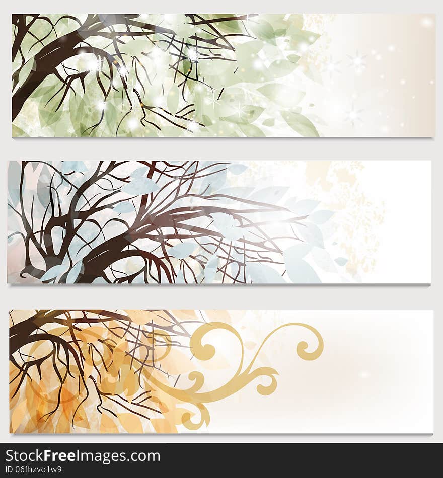 Vector set of abstract backgrounds with tree in foliage. Vector set of abstract backgrounds with tree in foliage