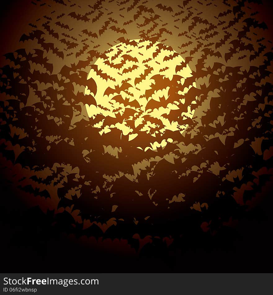 Moon and bats. Vector illustration. Halloween background