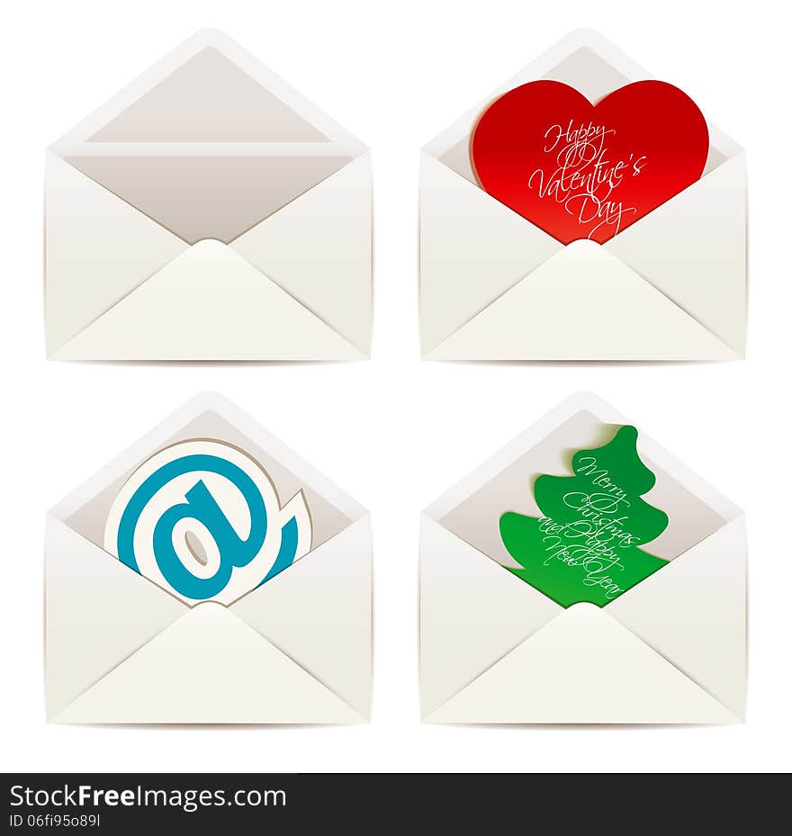 White envelope. The concept of Valentine's Day and Christmas. Vector illustration eps 10. White background. White envelope. The concept of Valentine's Day and Christmas. Vector illustration eps 10. White background