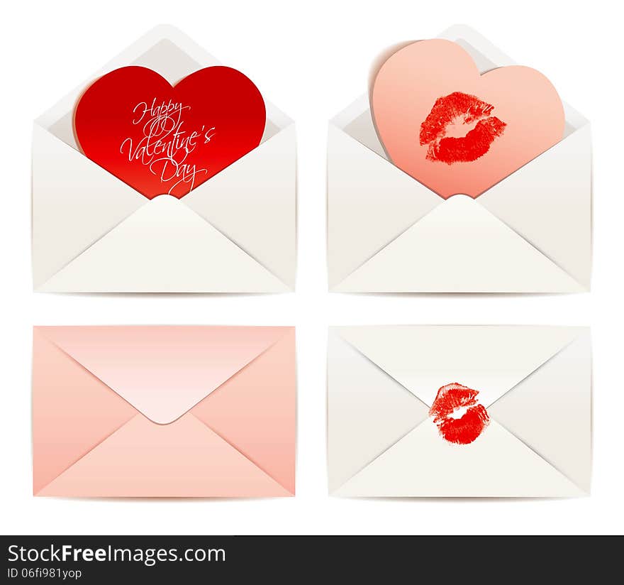 White envelope and Hearts, concept Love