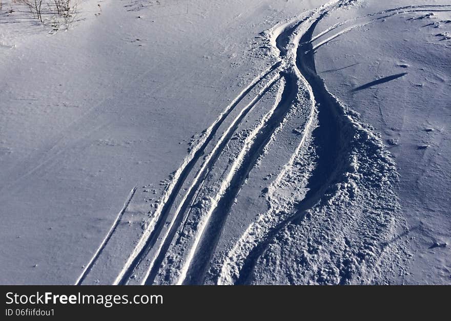 Ski tracks in the powder snow