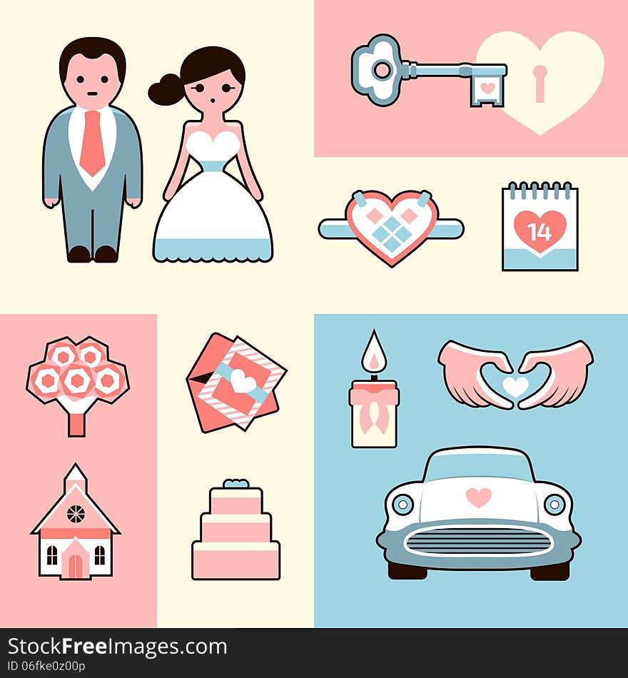 Wedding flat illustrations set