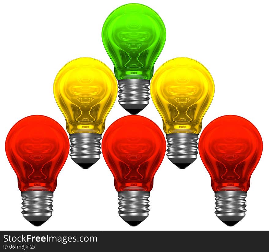 Pyramid of red, yellow and green light bulbs