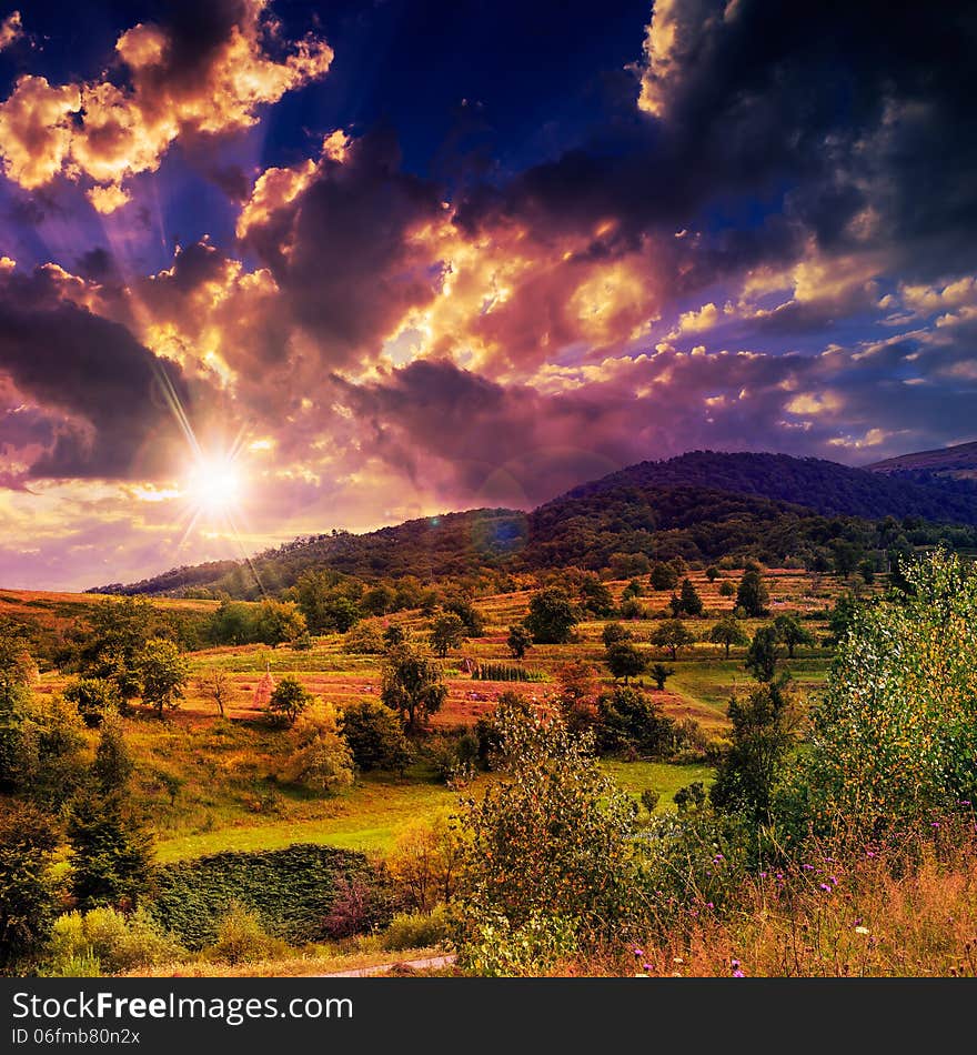 Rays of the sunset on top of a high mountain. Rays of the sunset on top of a high mountain