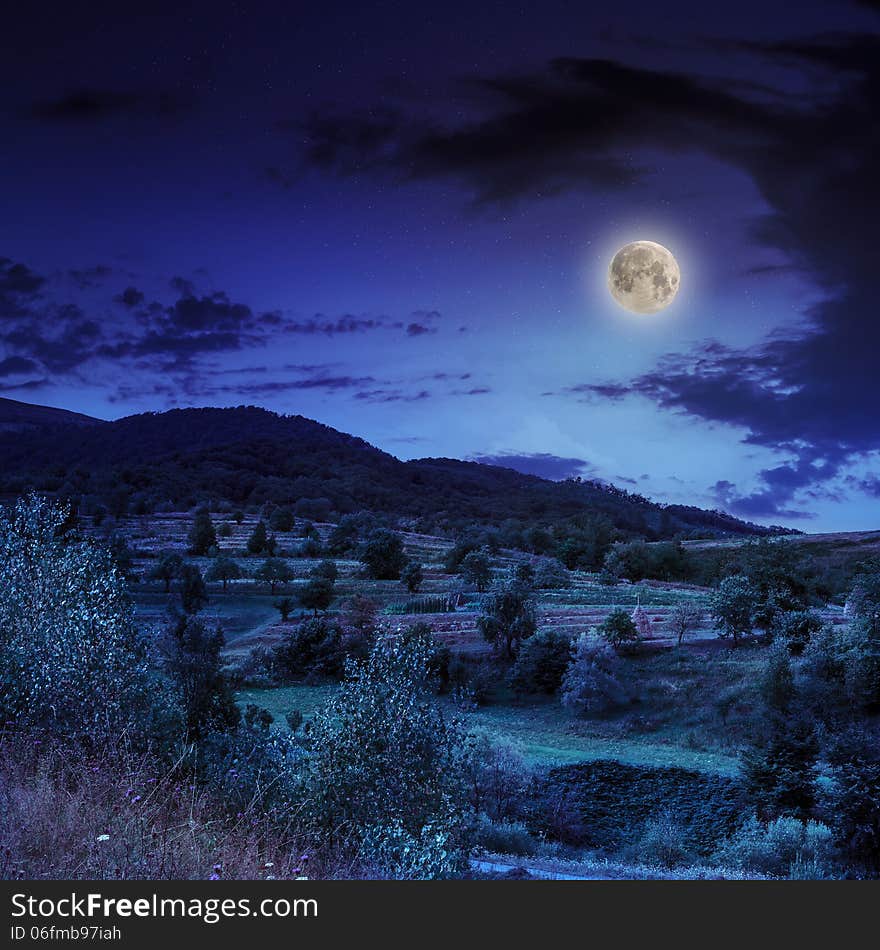 Moon light falls on top of a high mountain. Moon light falls on top of a high mountain