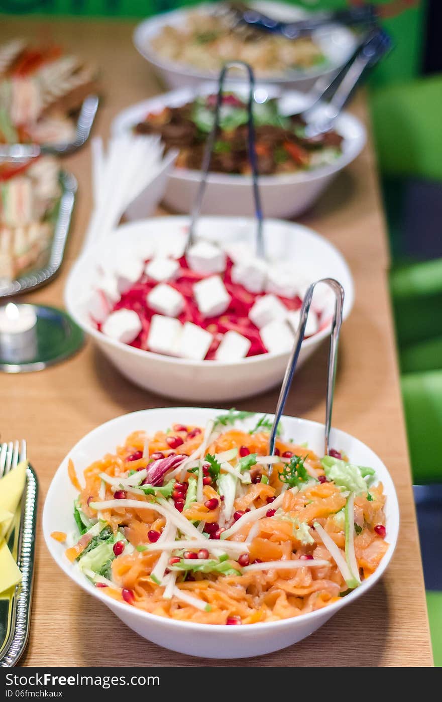 Different salad buffet on a table