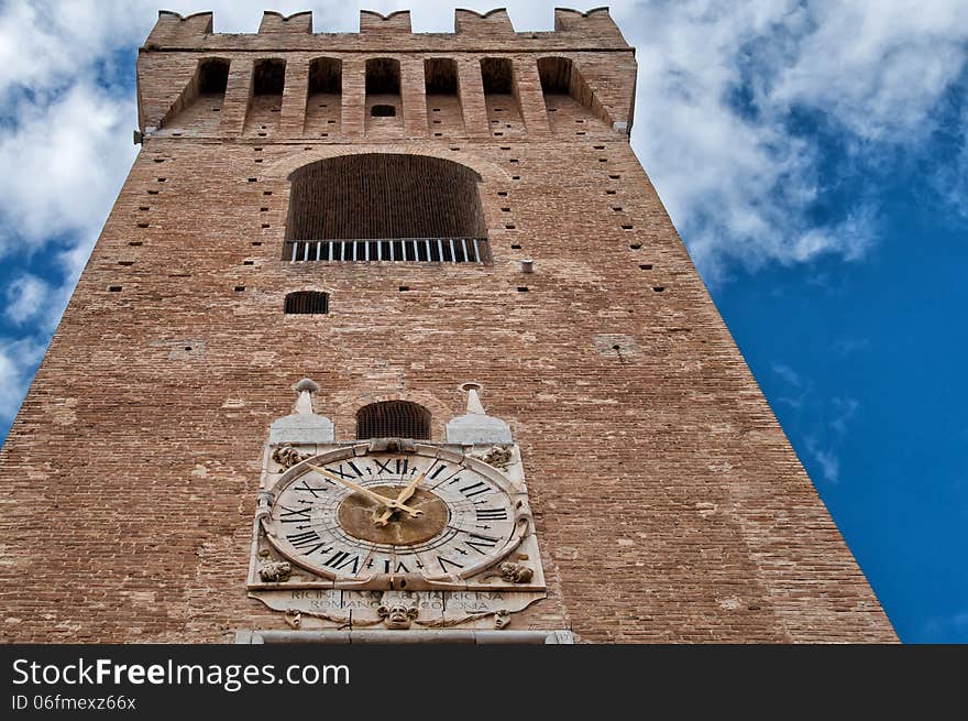 Recanati (Region Marche, Italy). medieval tower. Photo taken on: September, 2013